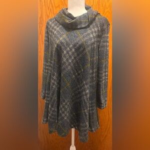 John Mark Plaid Boho Sweater Top Shirt Button Back M Cowl Neck Stretch Knit